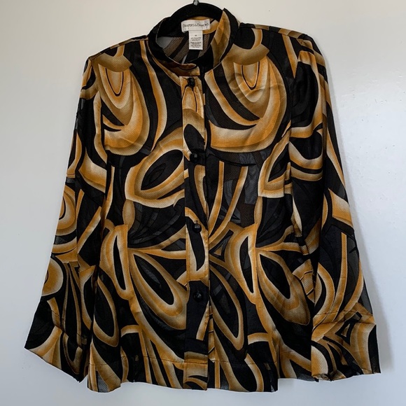 Vintage sheer button down blouse size medium black goldfish orange - Picture 2 of 9